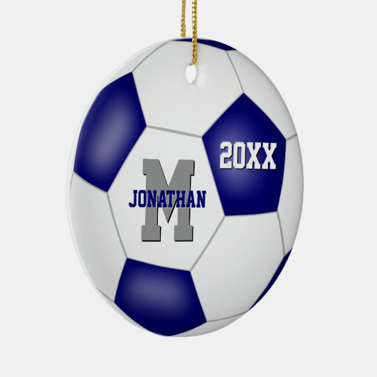 Blaue weiße Mannschaft Farben Jungs Fußball Keramik Ornament (Rechts)