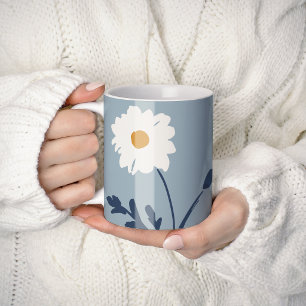 Blaue-Weiße Margerite & Benutzerdefinierter Text M Kaffeetasse