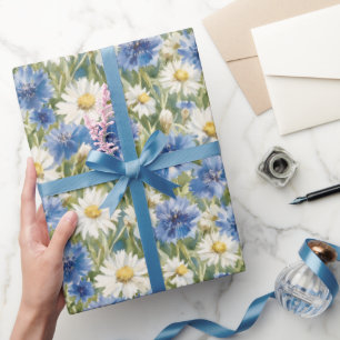 Blaue Weiße Margeriten Blumen Geburtstag Geschenkpapier