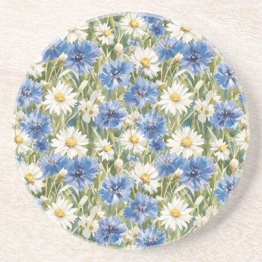 Blaue Weiße Margeriten Blumen Getränkeuntersetzer (Vorne)