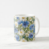 Blaue Weiße Margeriten Blumen Kaffeetasse (VorderseiteRechts)