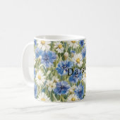 Blaue Weiße Margeriten Blumen Kaffeetasse (Vorderseite Links)