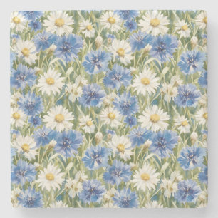 Blaue Weiße Margeriten Blumen Steinuntersetzer