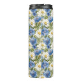 Blaue Weiße Margeriten Blumen Thermosbecher (Rückseite)