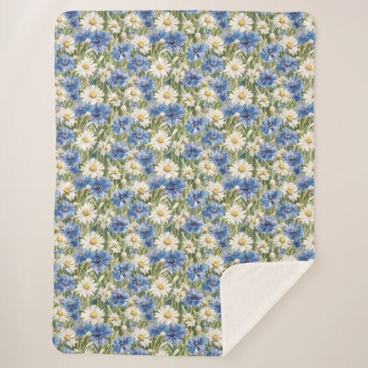 Blaue Weiße Margeriten Sherpadecke (Vorderseite)