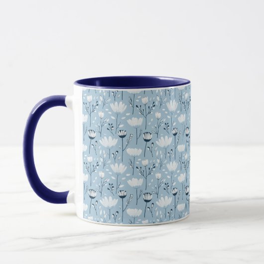 Blaue Weiße Marine Launische Wasserfarben Blumen Tasse (Links)