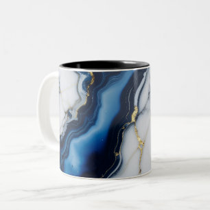 blaue weiße Marmortextur Goldtextur Muster Luxus Zweifarbige Tasse