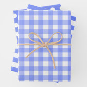 Blaue, weiße Matching-Muster Gingham Dots Streifen Geschenkpapier Set (Beispiel)