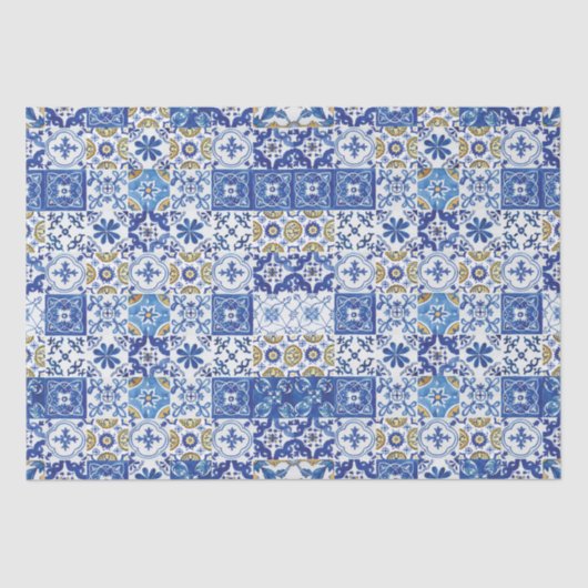 Blaue, weiße, mediterrane Mosaikfliesen Seidenpapier (Vorderseite)