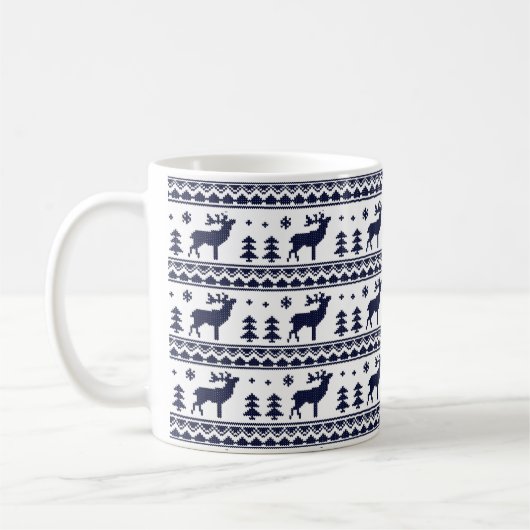 Blaue Weiße Messe Isla Weihnachten Pullover Muster Kaffeetasse (Links)