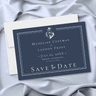 Blaue Weiße Minimale Nautilische Anker Küstenhochz Save The Date