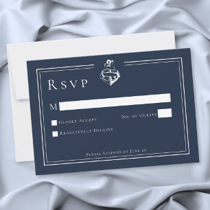 Blaue Weiße Minimale Nautilsche Anker Küstenhochze RSVP Karte