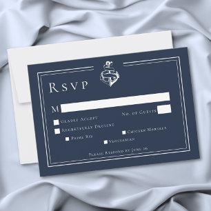 Blaue Weiße Minimale Nautilsche Anker Küstenhochze RSVP Karte