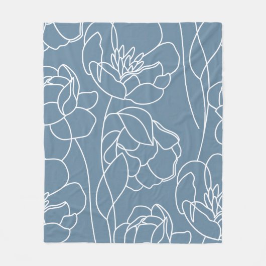 Blaue Weiße Moderne Wildblume Fleecedecke (Vorderseite)