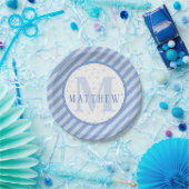 Blaue & Weiße Monogramm-Baby-Party Pappteller (Party)