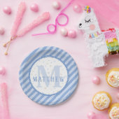 Blaue & Weiße Monogramm-Baby-Party Pappteller (Party)
