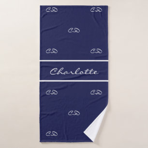 Blaue, weiße Monogramm-Initialen Badhandtuch Set