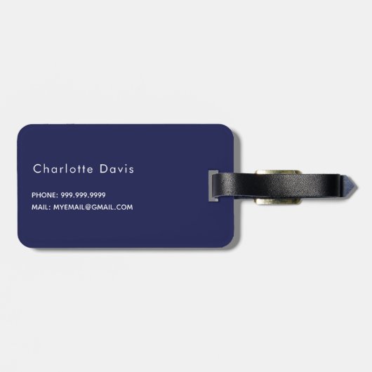 Blaue, weiße Monogramm-Initialen Gepäckanhänger (Rückseite horizontal)