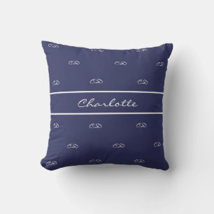 Blaue, weiße Monogramm-Initialen Kissen