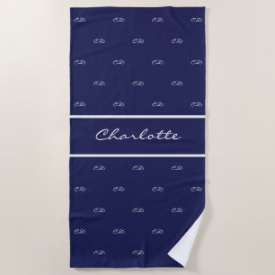 Blaue, weiße Monogramm-Initialen Strandtuch