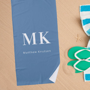 Blaue weiße Monogramm-Initialen Strandtuch