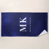 Blaue, weiße Monogramm-Initialen Strandtuch (Vorderseite)