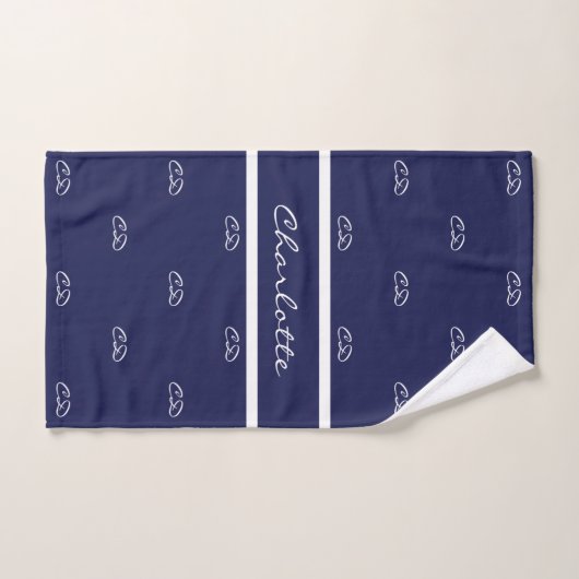 Blaue, weiße Monogramm-Initialnamen Badhandtuch Set (Handtuch)