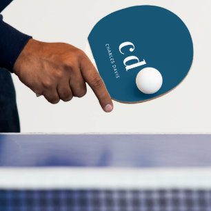 Blaue weiße Monogramm-Inittite Name minimalistisch Tischtennis Schläger