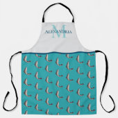 Blaue Weiße Monogramm Name Forellenmuster Schürze (Vorderseite)