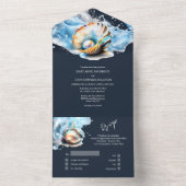 Blaue, weiße Muschelperlen All In One Einladung (Innen Boden)