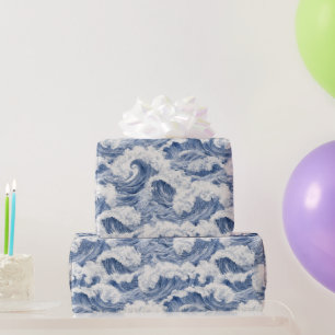 Blaue Weiße Ozeanwellen Geburtstag Geschenkpapier