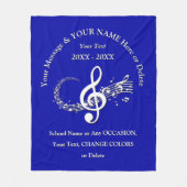 Blaue weiße personalisierte Musiknotethrow-Decke Fleecedecke (Vorderseite)