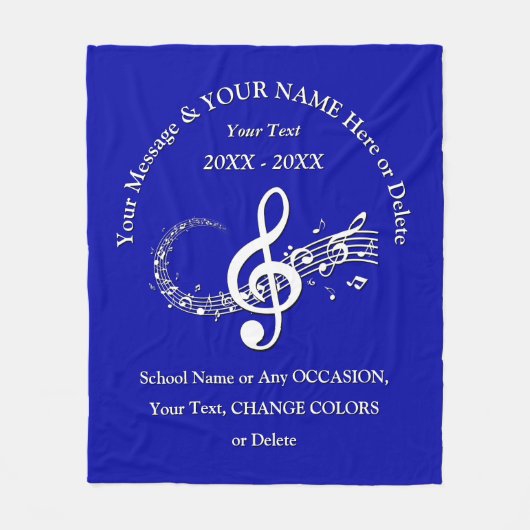 Blaue weiße personalisierte Musiknotethrow-Decke Fleecedecke (Vorderseite)