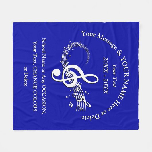 Blaue weiße personalisierte Musiknotethrow-Decke Fleecedecke (Vorderseite (Horizontal))