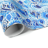 Blaue weiße Pfauenfedern Brautdusche Geschenkpapier (Rolleneckpunkt)