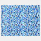 Blaue weiße Pfauenfedern  Fleecedecke (Vorderseite (Horizontal))