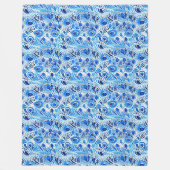 Blaue weiße Pfauenfedern Weihnachten Fleecedecke (Vorderseite)