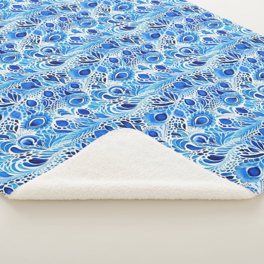 Blaue Weiße Pfauenfedern Weihnachten Sherpadecke (3/4)