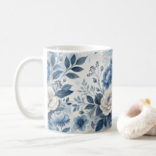 Blaue & Weiße Pfingstrosen-Blumen-Tasse – Elegante Kaffeetasse