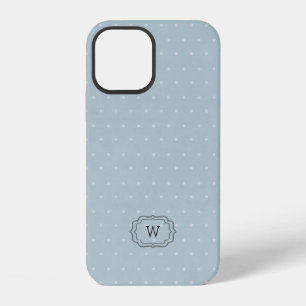 Blaue weiße Punkte gerahmtes Monogramm iPhone 12 Hülle