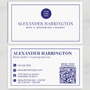 Blaue Weiße Qr-Code-Social-Icon-Barbier-Geschäfts- Visitenkarte