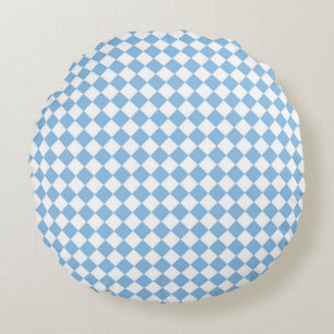 Blaue weiße Rauten-Karo-Muster Rundes Kissen