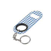 Blaue weiße Rauten-Karomuster Mini Flaschenöffner (Rückseite Schrägansicht)
