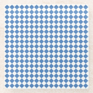 Blaue weiße Rauten-Karuomuster Glasuntersetzer