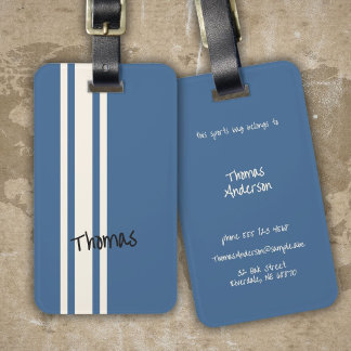 Blaue weiße Rennstreifen Stylischer Name Blau Gepäckanhänger