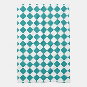 Blaue weiße Schachbrett-Diamantmuster Geschirrtuch