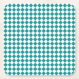 Blaue weiße Schachbrett-Diamantmuster Rechteckiger Pappuntersetzer