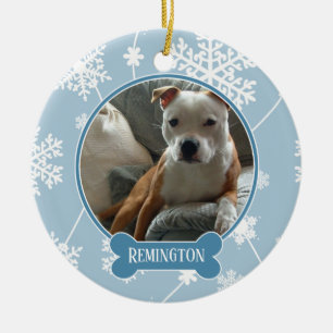 Blaue Weiße Schneeflocken Foto Weihnachtsbaumanhän Keramikornament