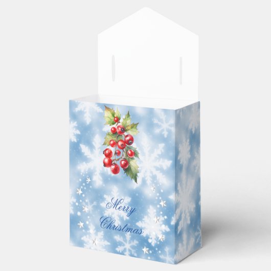 Blaue weiße Schneeflocken Pinienkerne Rote Berries Geschenkschachtel (Geöffnet)