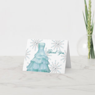 Blaue weiße Schneeflocken Quinceanera Dankeskarten Dankeskarte